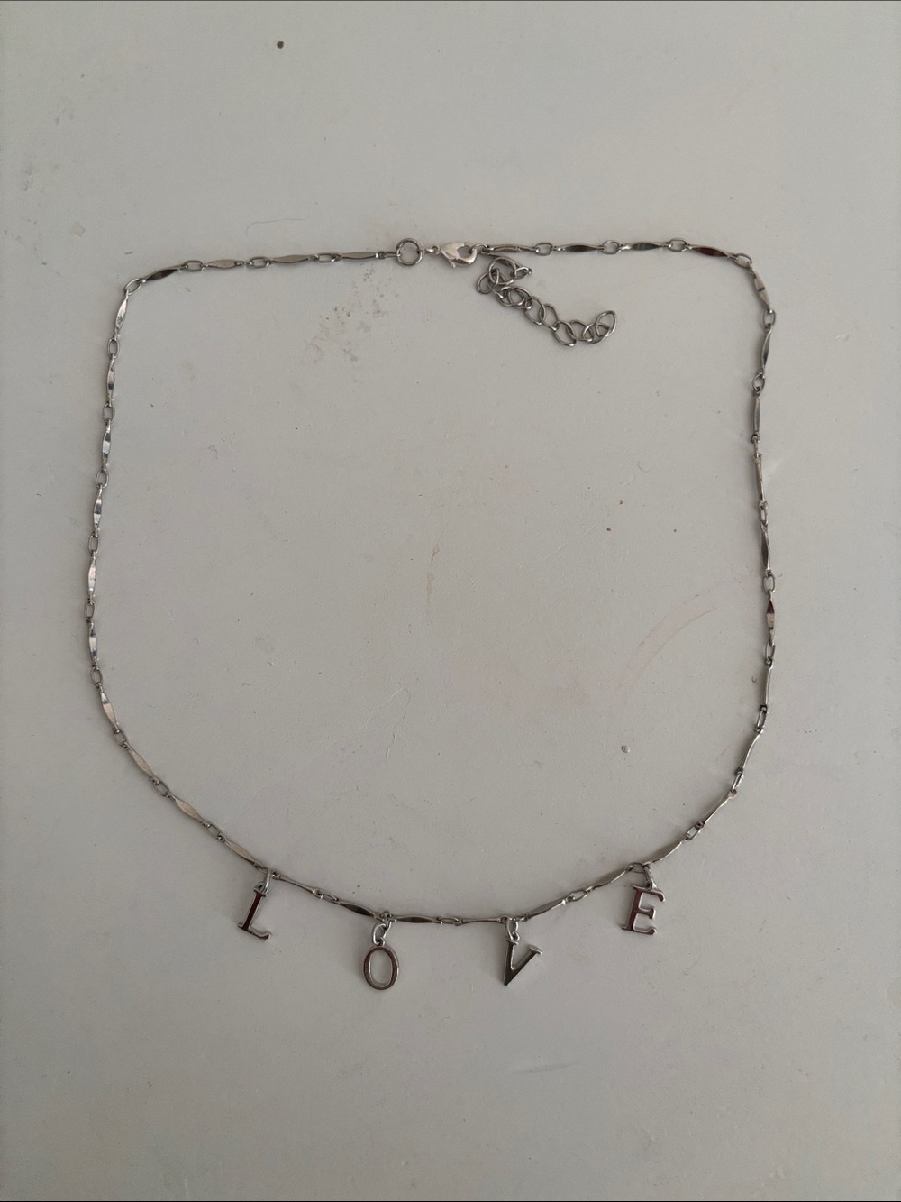 LOVE Dangle Letter  Charm Necklace – Silver Tone